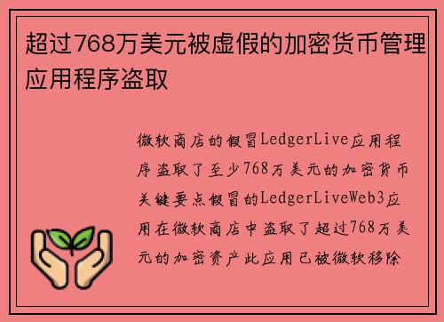 超过768万美元被虚假的加密货币管理应用程序盗取 