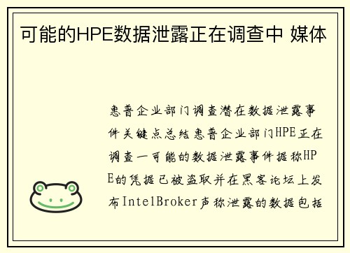 可能的HPE数据泄露正在调查中 媒体