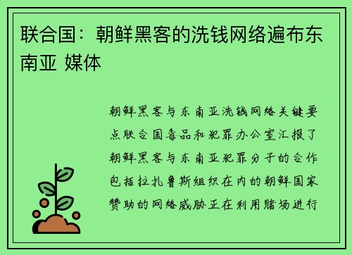 联合国：朝鲜黑客的洗钱网络遍布东南亚 媒体