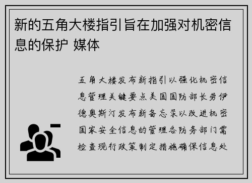 新的五角大楼指引旨在加强对机密信息的保护 媒体